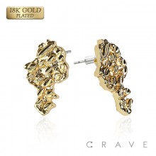 PAIR OF 18K GOLD PLATED INGOT CENTERED NUGGET EARRINGS